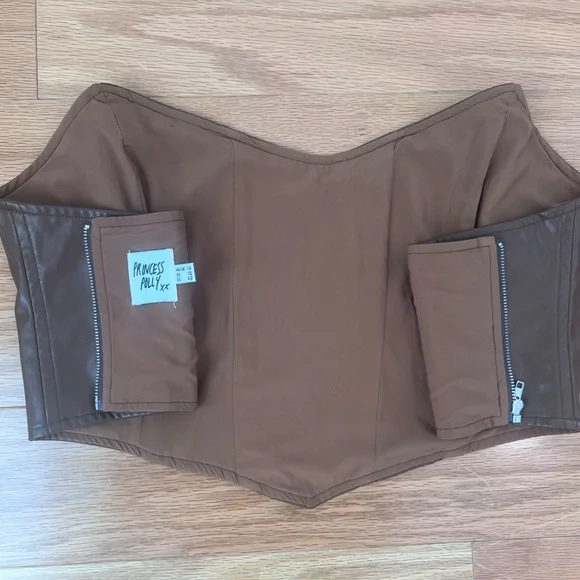 Princess Polly PU Bustier in Brown, Sz 10, Vegan Leather - Picture 6 of 8
